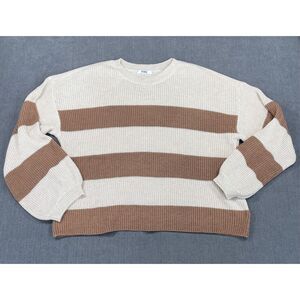 BB Dakota‎ Sweater Women 1X Cream Brown Striped Knit Long Sleeve Casual Pullover